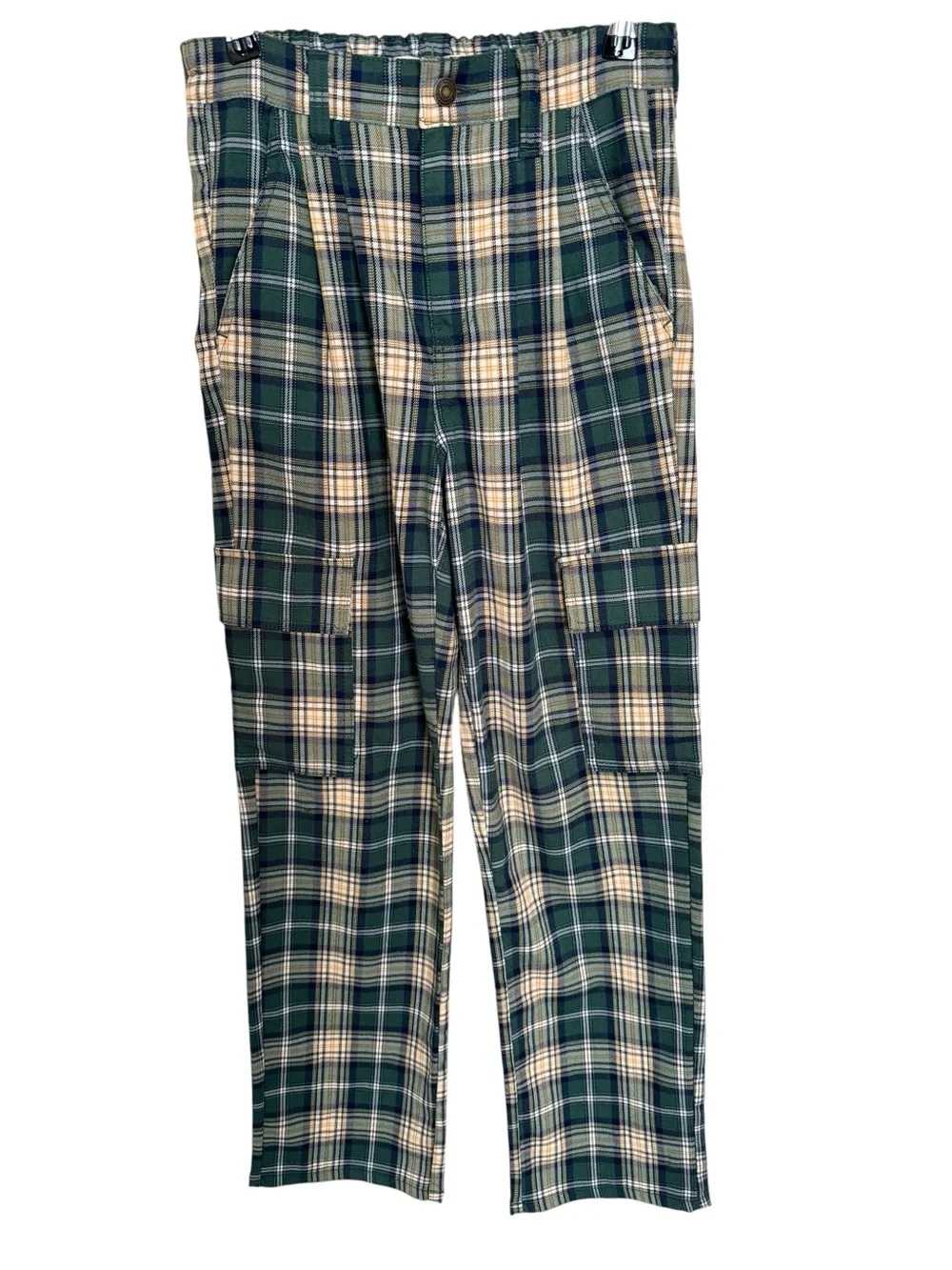 SO High Rise Plaid Cargo Pants Size 5 Green Grunge Y2K Wide Leg